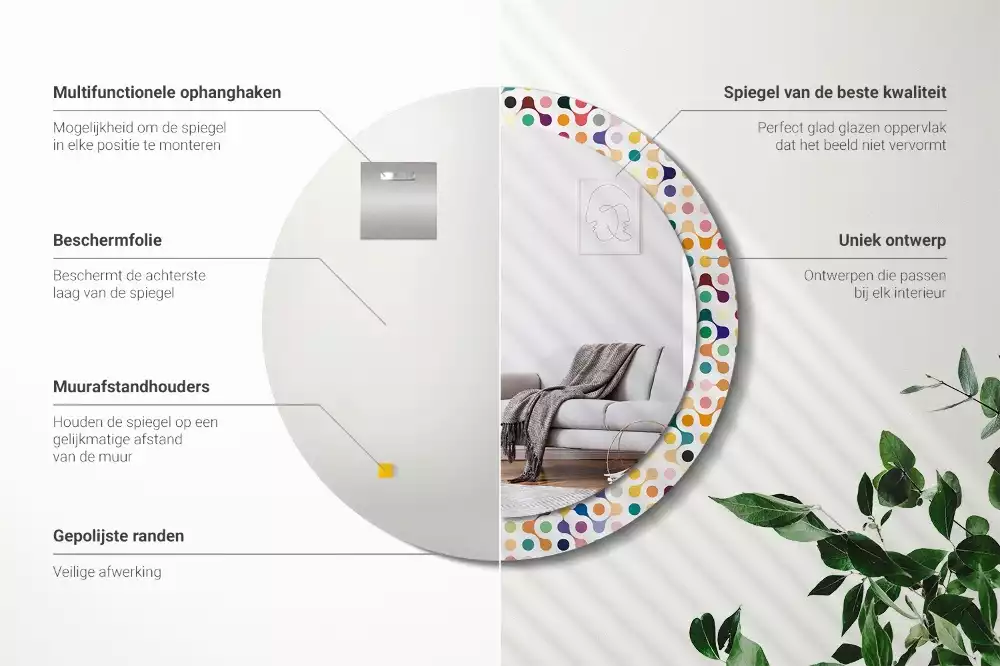 Oglindă rotundă ramă cu imprimeu Puncte pop art