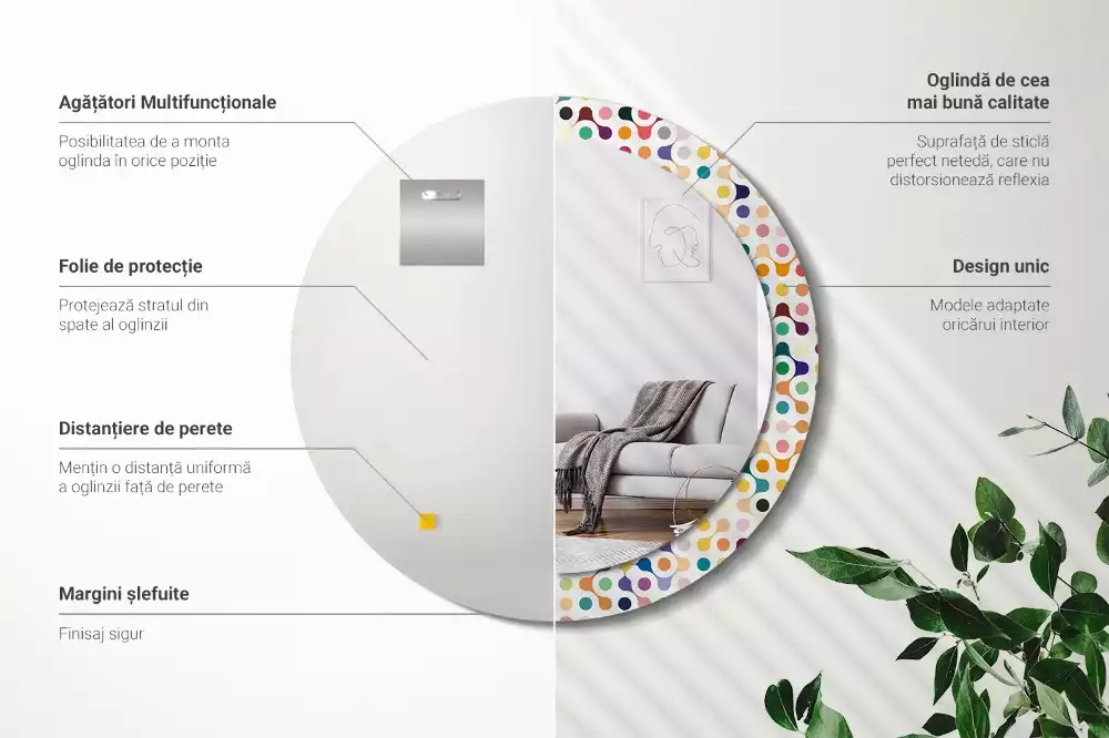 Oglindă rotundă ramă cu imprimeu Puncte pop art