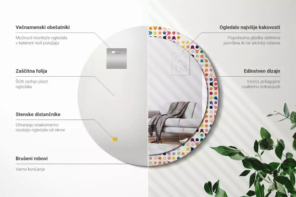 Oglindă rotundă ramă cu imprimeu Puncte pop art