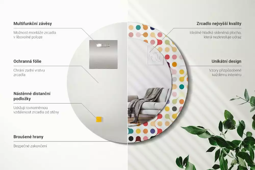 Oglindă rotundă ramă cu imprimeu Puncte pop art