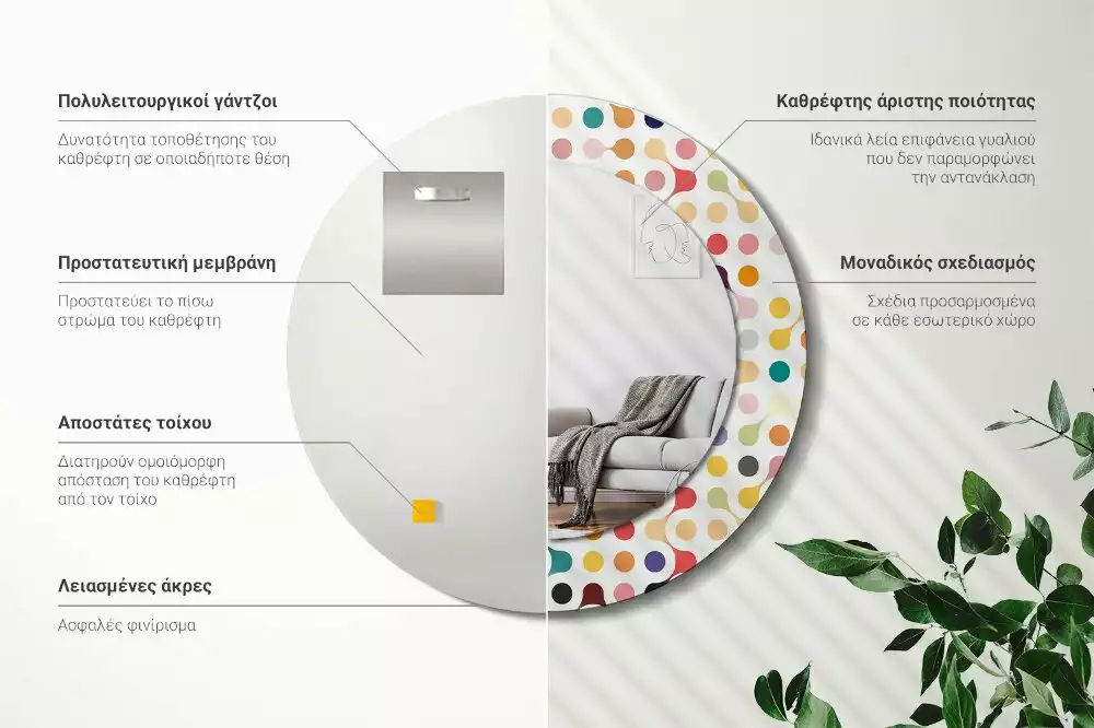 Oglindă rotundă ramă cu imprimeu Puncte pop art