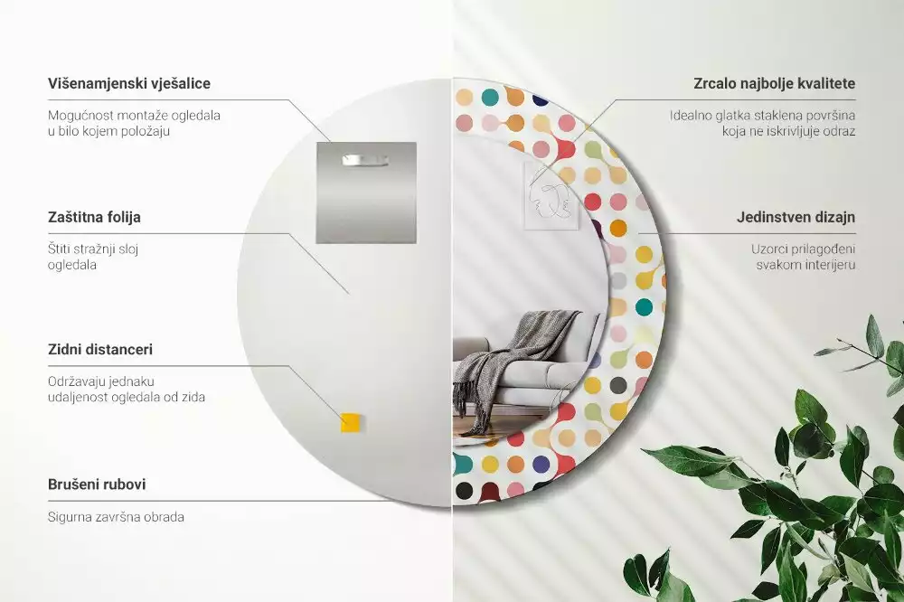 Oglindă rotundă ramă cu imprimeu Puncte pop art