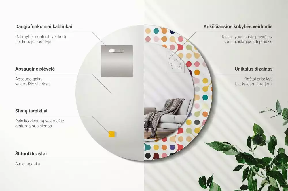 Oglindă rotundă ramă cu imprimeu Puncte pop art