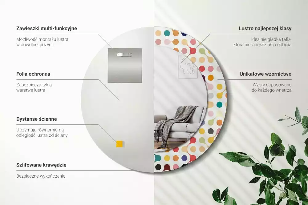 Oglindă rotundă ramă cu imprimeu Puncte pop art