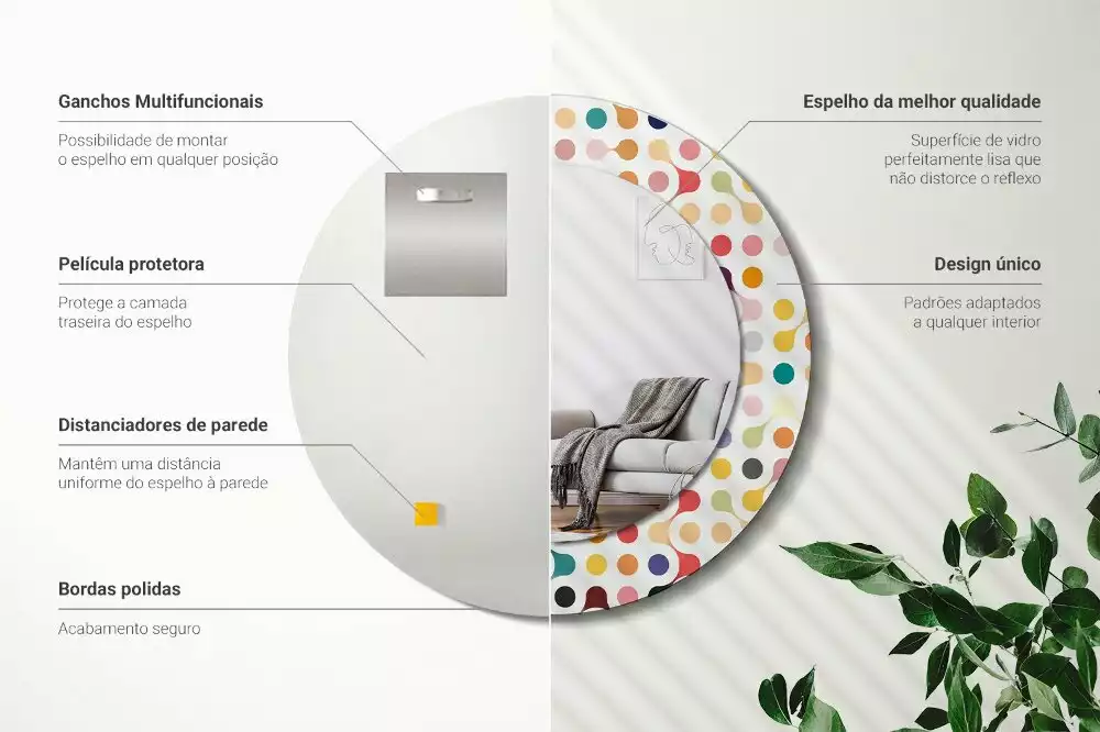 Oglindă rotundă ramă cu imprimeu Puncte pop art