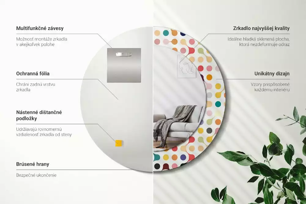 Oglindă rotundă ramă cu imprimeu Puncte pop art