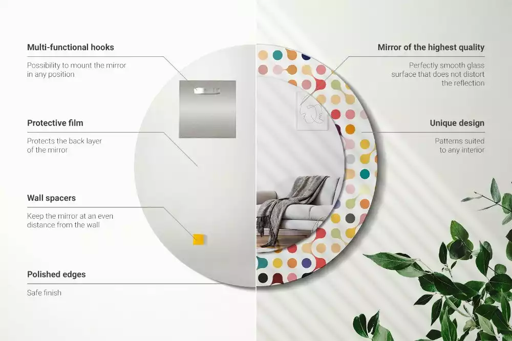 Oglindă rotundă ramă cu imprimeu Puncte pop art