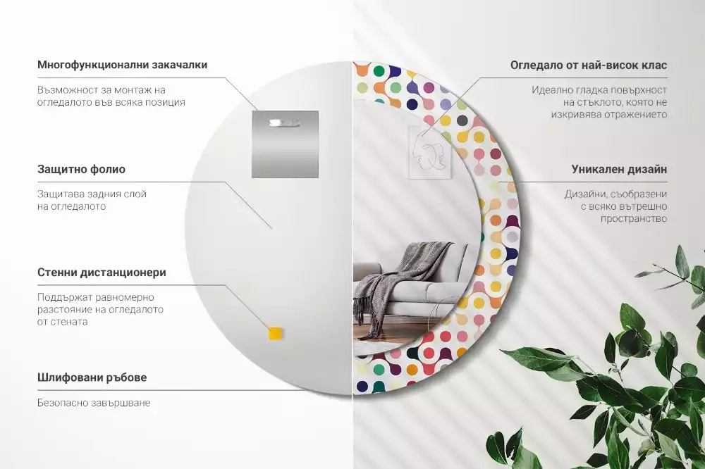 Oglindă rotundă ramă cu imprimeu Puncte pop art