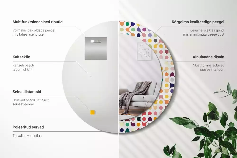 Oglindă rotundă ramă cu imprimeu Puncte pop art