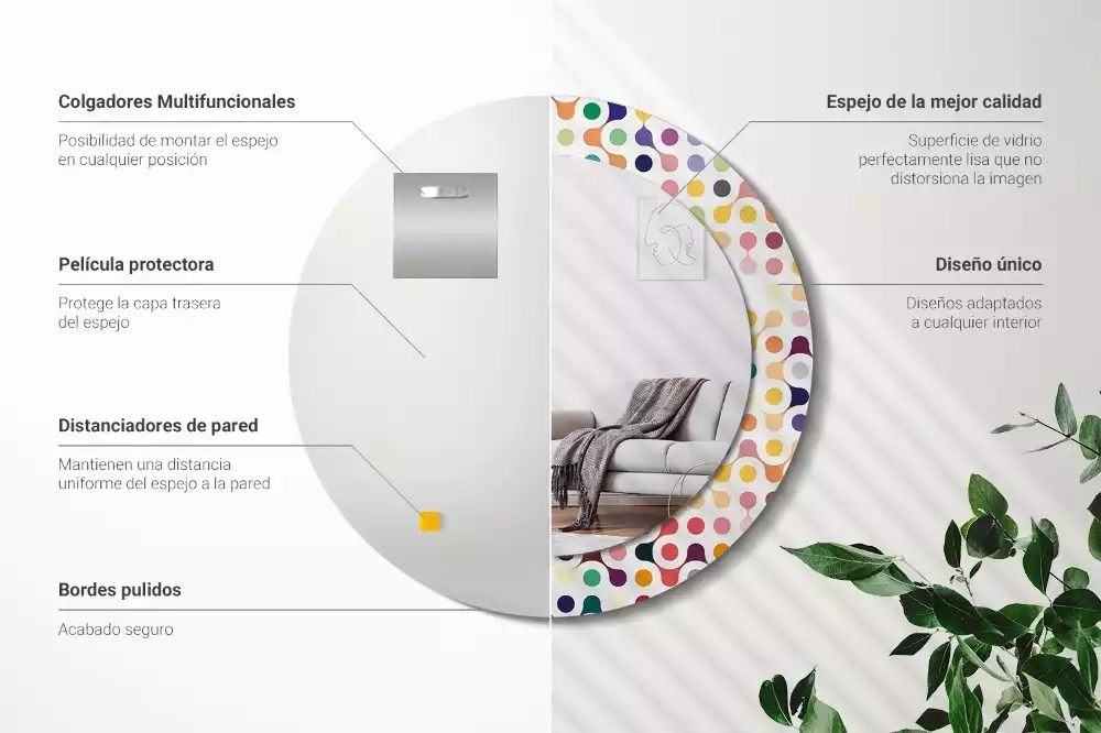 Oglindă rotundă ramă cu imprimeu Puncte pop art