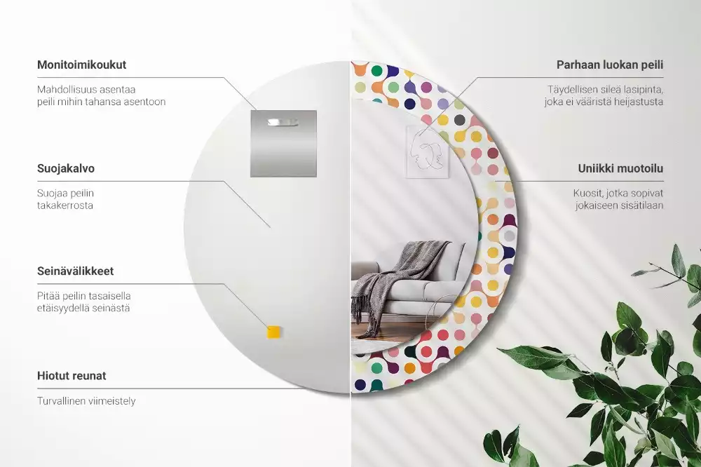 Oglindă rotundă ramă cu imprimeu Puncte pop art