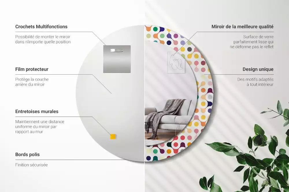 Oglindă rotundă ramă cu imprimeu Puncte pop art