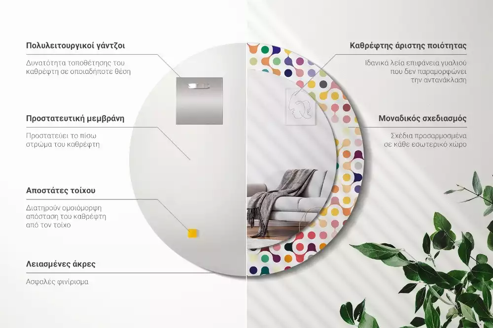 Oglindă rotundă ramă cu imprimeu Puncte pop art