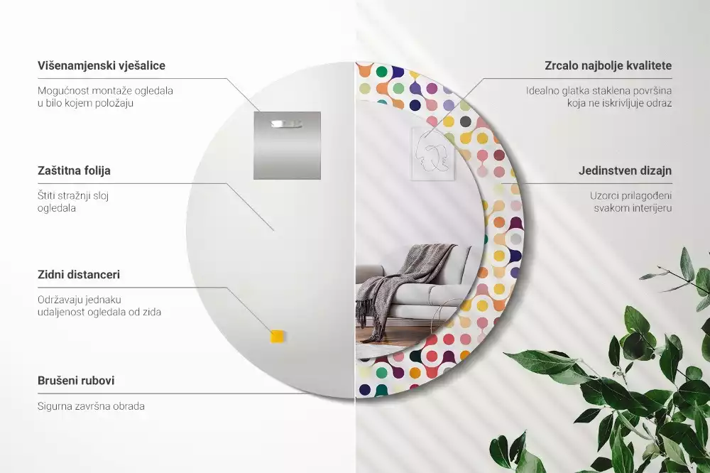 Oglindă rotundă ramă cu imprimeu Puncte pop art