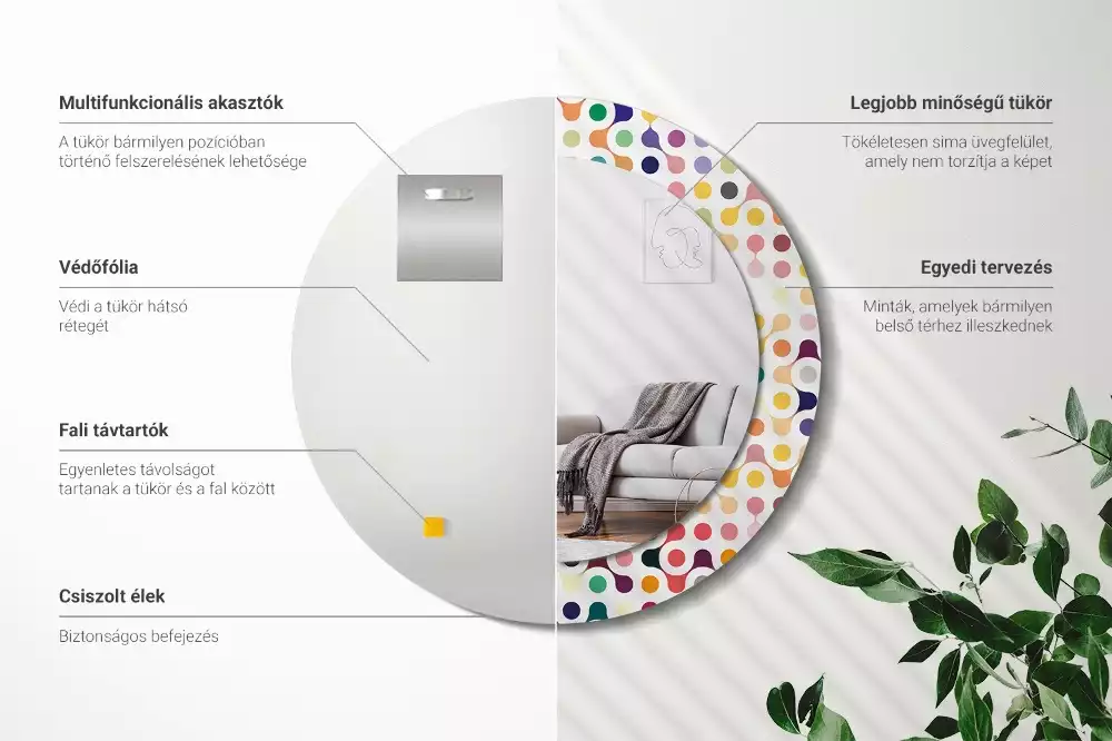 Oglindă rotundă ramă cu imprimeu Puncte pop art