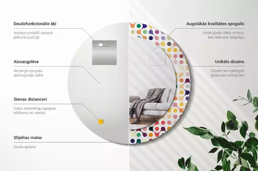 Oglindă rotundă ramă cu imprimeu Puncte pop art