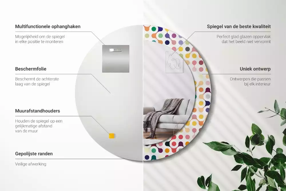 Oglindă rotundă ramă cu imprimeu Puncte pop art