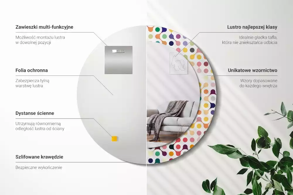 Oglindă rotundă ramă cu imprimeu Puncte pop art