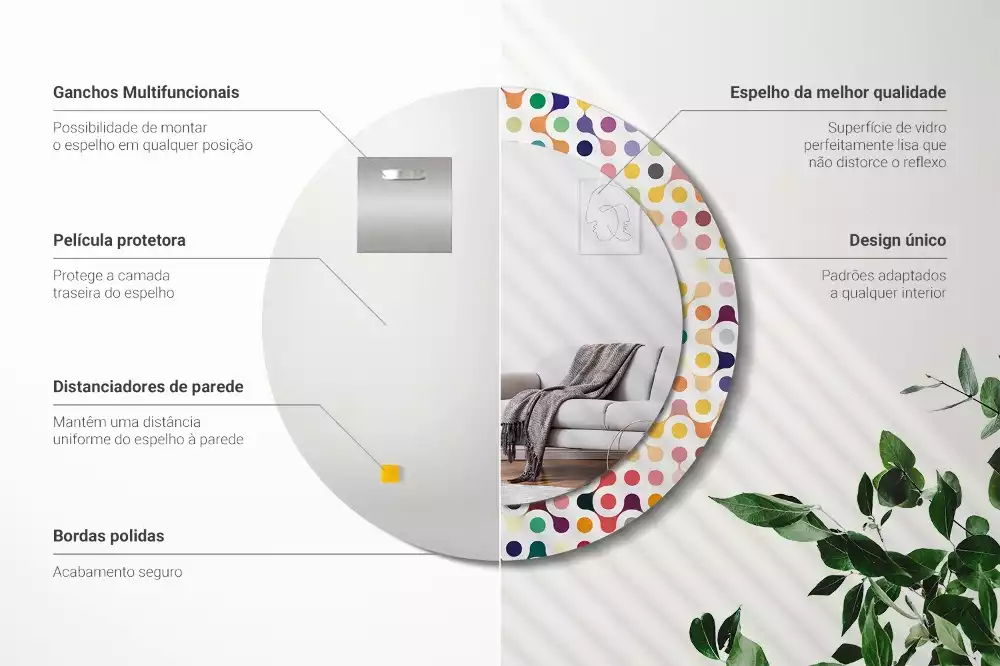 Oglindă rotundă ramă cu imprimeu Puncte pop art