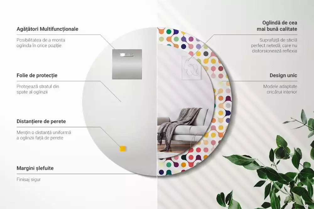 Oglindă rotundă ramă cu imprimeu Puncte pop art