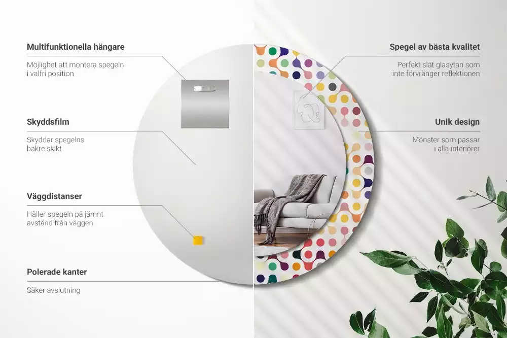 Oglindă rotundă ramă cu imprimeu Puncte pop art