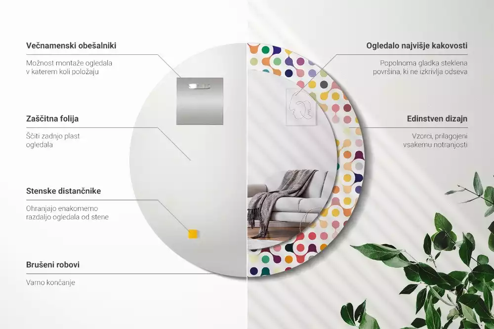 Oglindă rotundă ramă cu imprimeu Puncte pop art