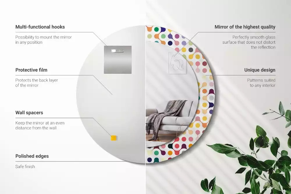 Oglindă rotundă ramă cu imprimeu Puncte pop art