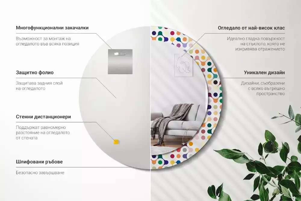 Oglindă rotundă ramă cu imprimeu Puncte pop art