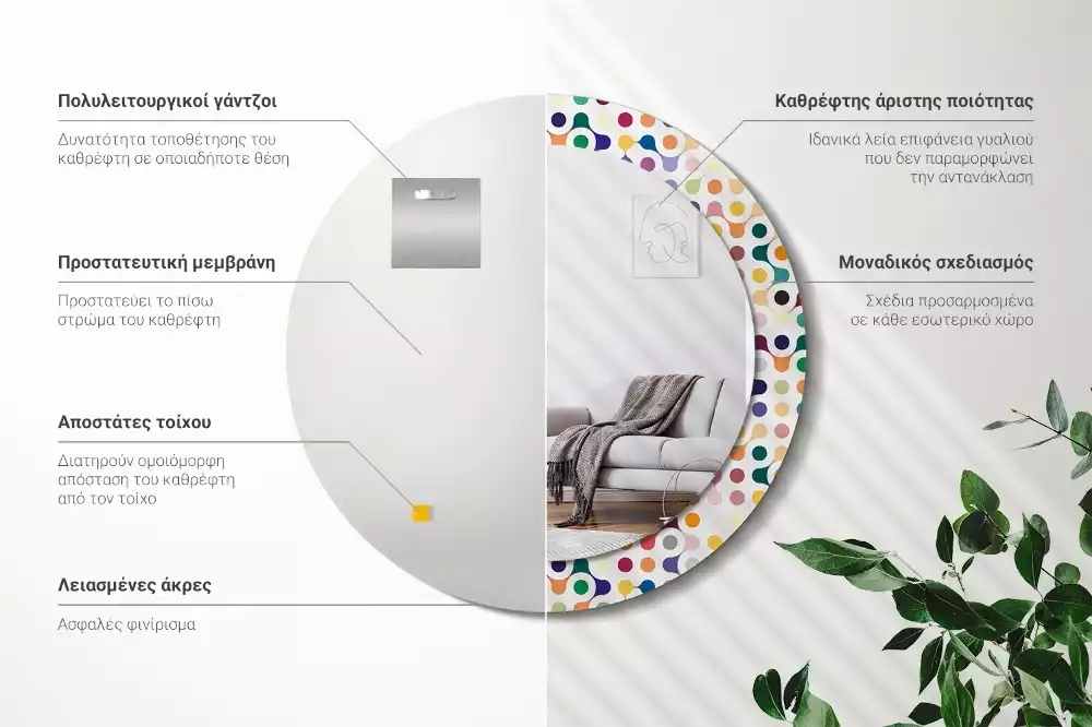 Oglindă rotundă ramă cu imprimeu Puncte pop art