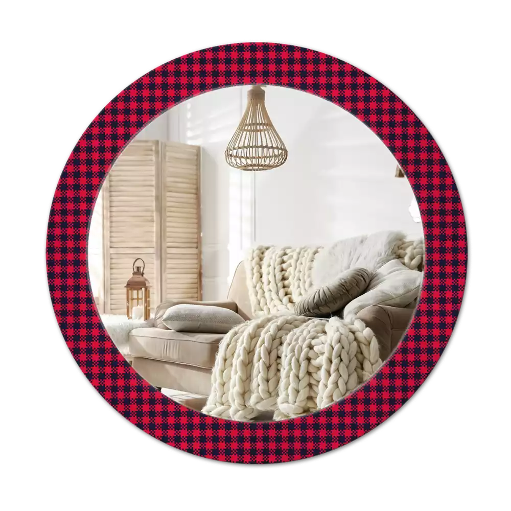 Oglindă cu decor rotundă Carouri roșii