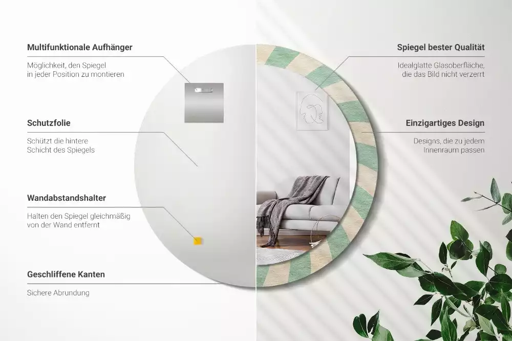 Oglindă rotundă imprimată Model retro pastel