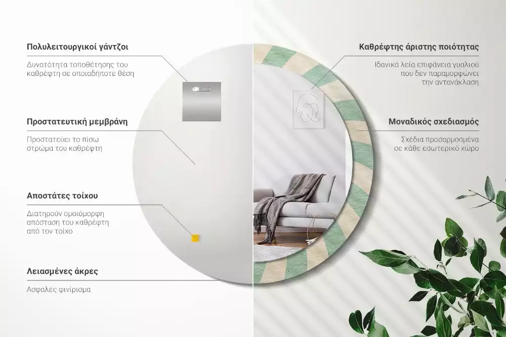 Oglindă rotundă imprimată Model retro pastel