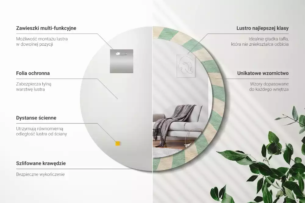 Oglindă rotundă imprimată Model retro pastel