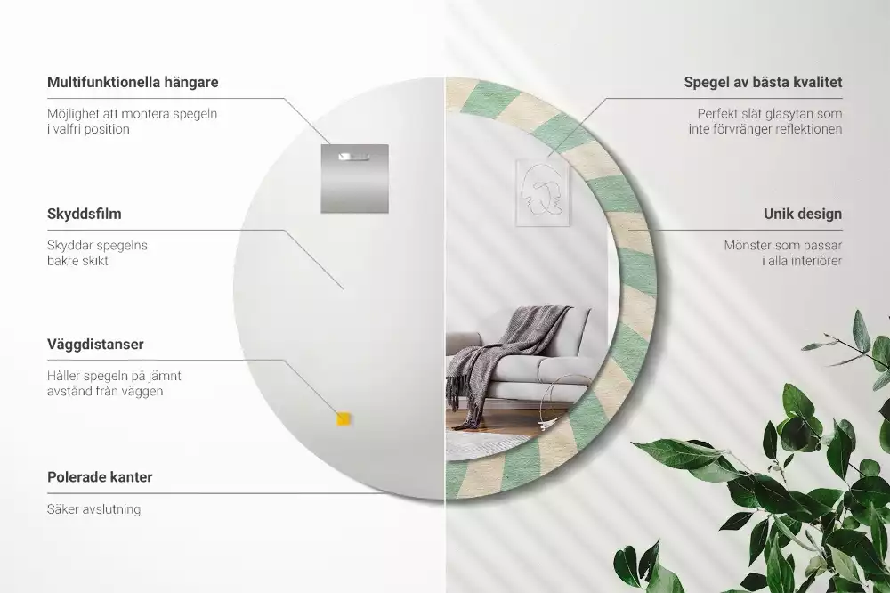 Oglindă rotundă imprimată Model retro pastel