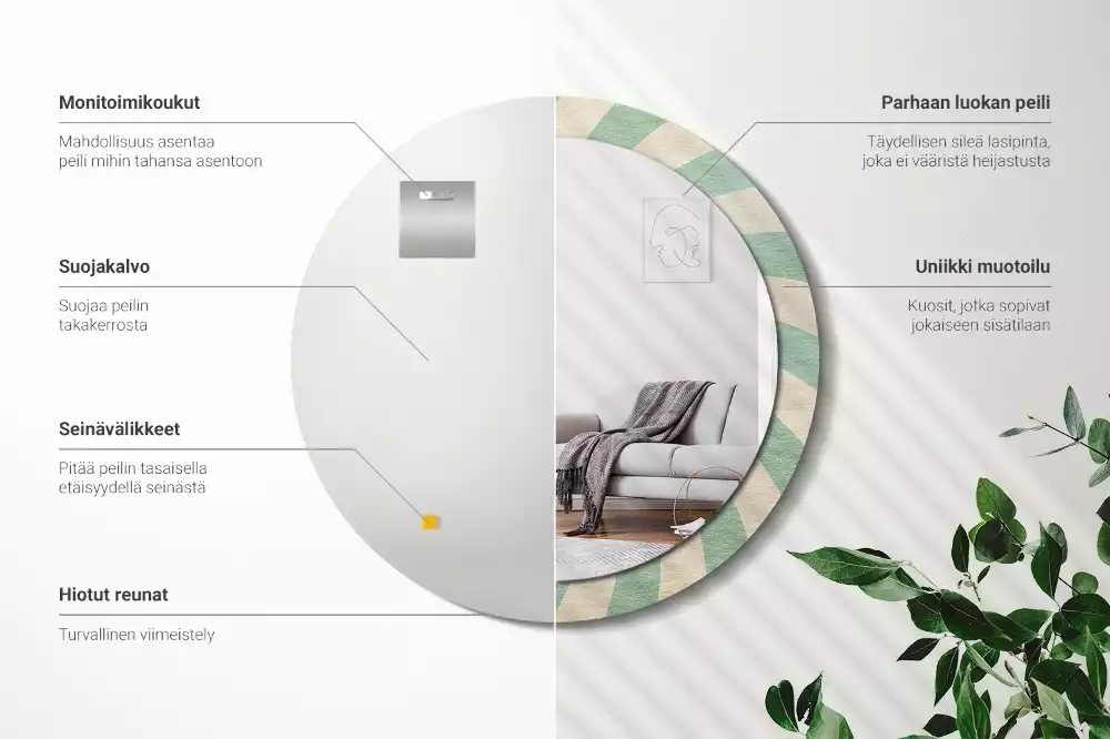 Oglindă rotundă imprimată Model retro pastel