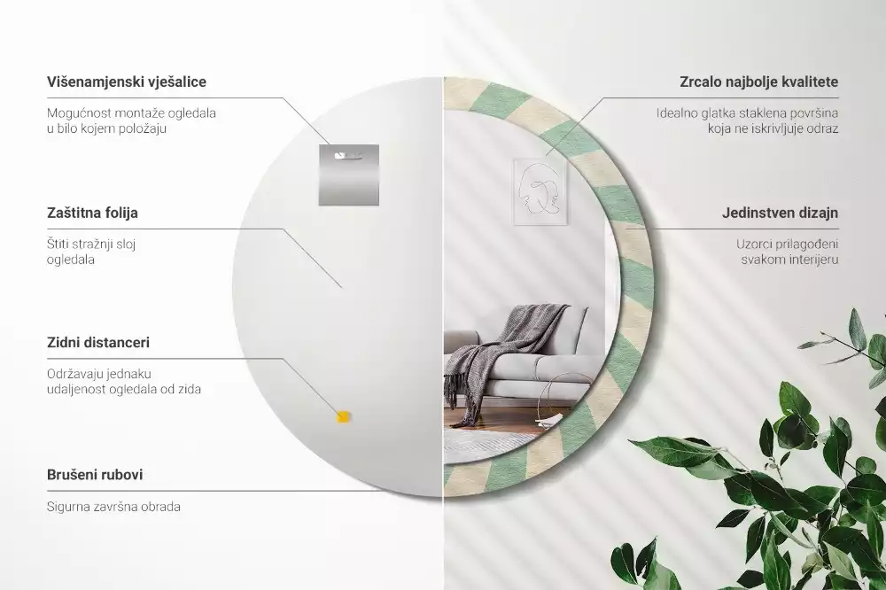 Oglindă rotundă imprimată Model retro pastel