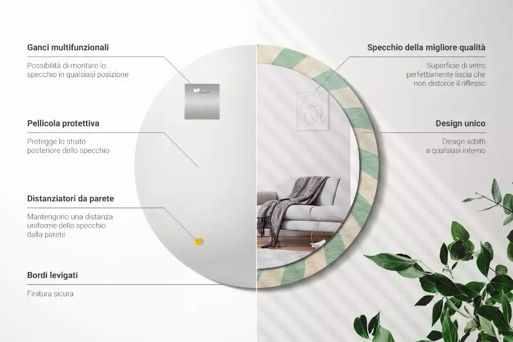 Oglindă rotundă imprimată Model retro pastel