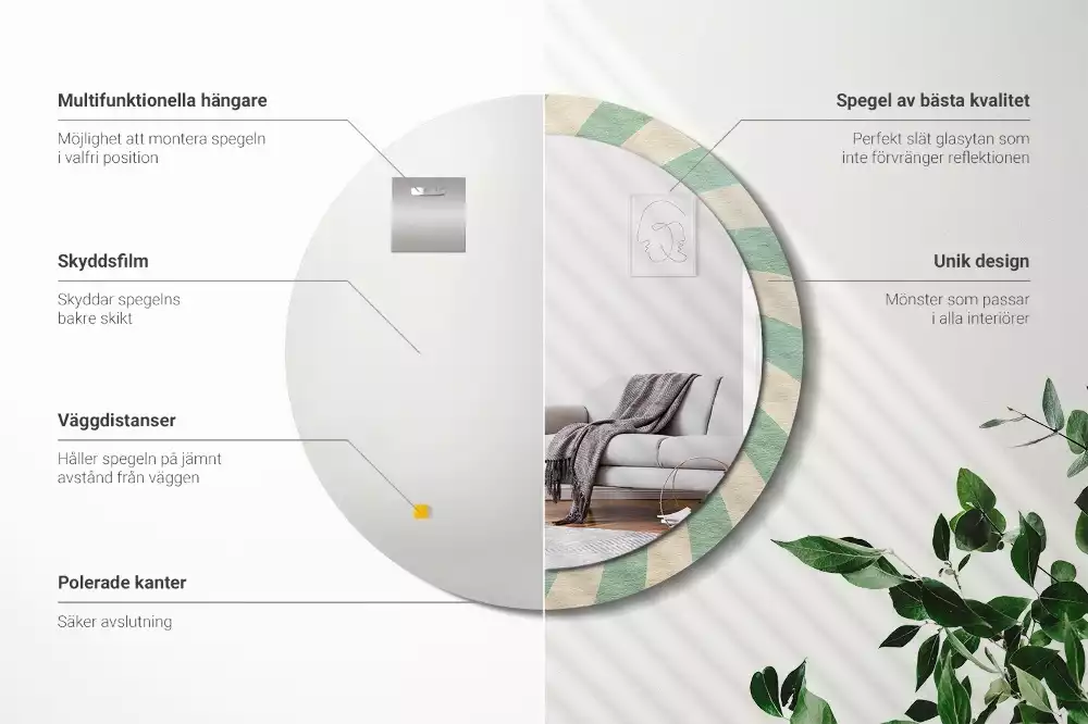 Oglindă rotundă imprimată Model retro pastel