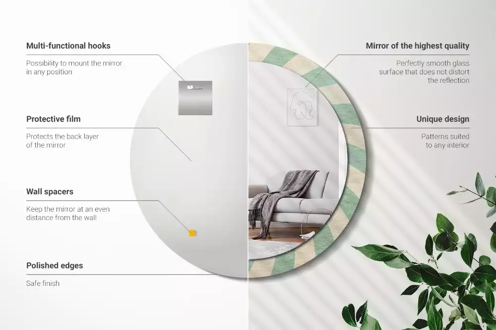 Oglindă rotundă imprimată Model retro pastel