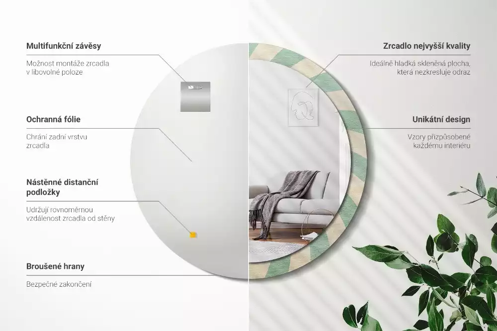 Oglindă rotundă imprimată Model retro pastel