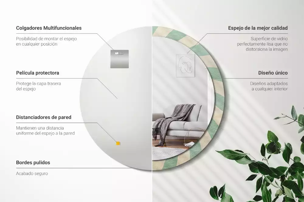 Oglindă rotundă imprimată Model retro pastel