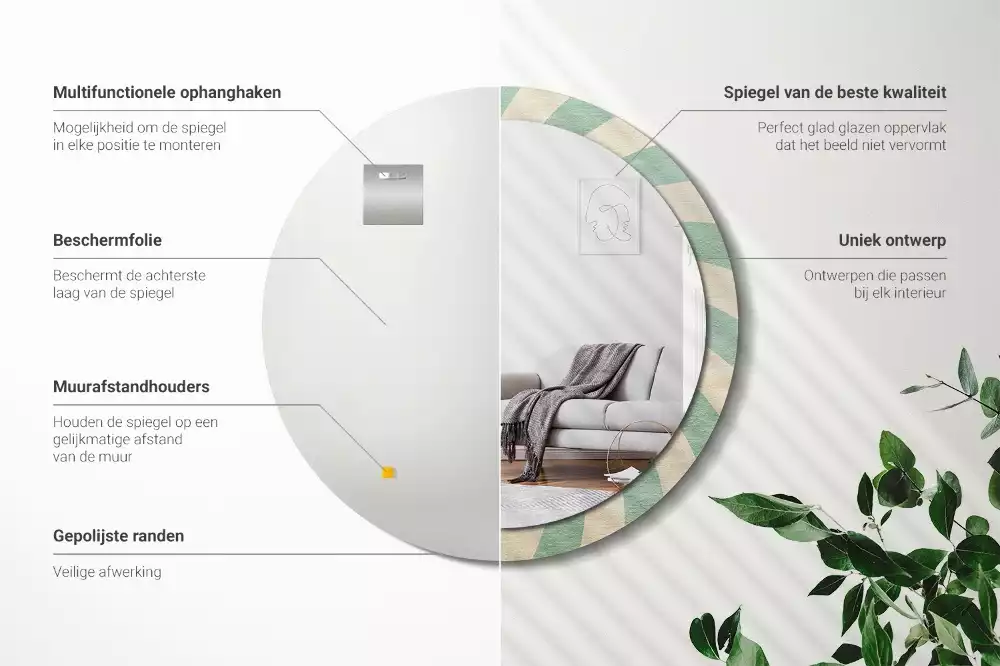 Oglindă rotundă imprimată Model retro pastel