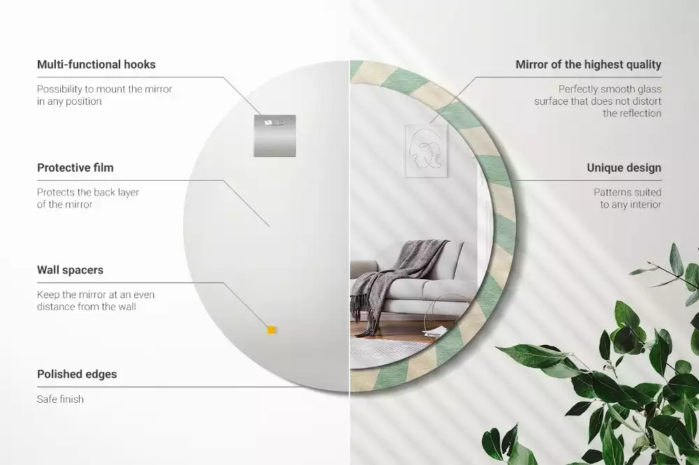 Oglindă rotundă imprimată Model retro pastel