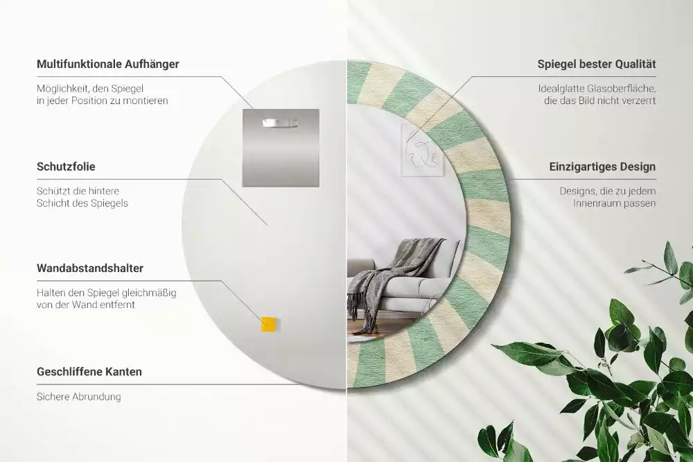 Oglindă rotundă imprimată Model retro pastel