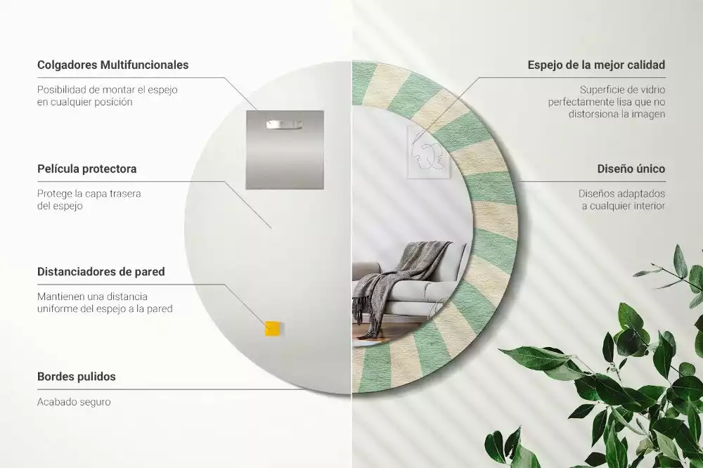 Oglindă rotundă imprimată Model retro pastel