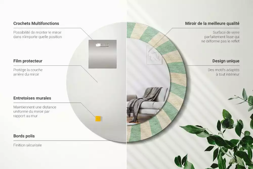 Oglindă rotundă imprimată Model retro pastel