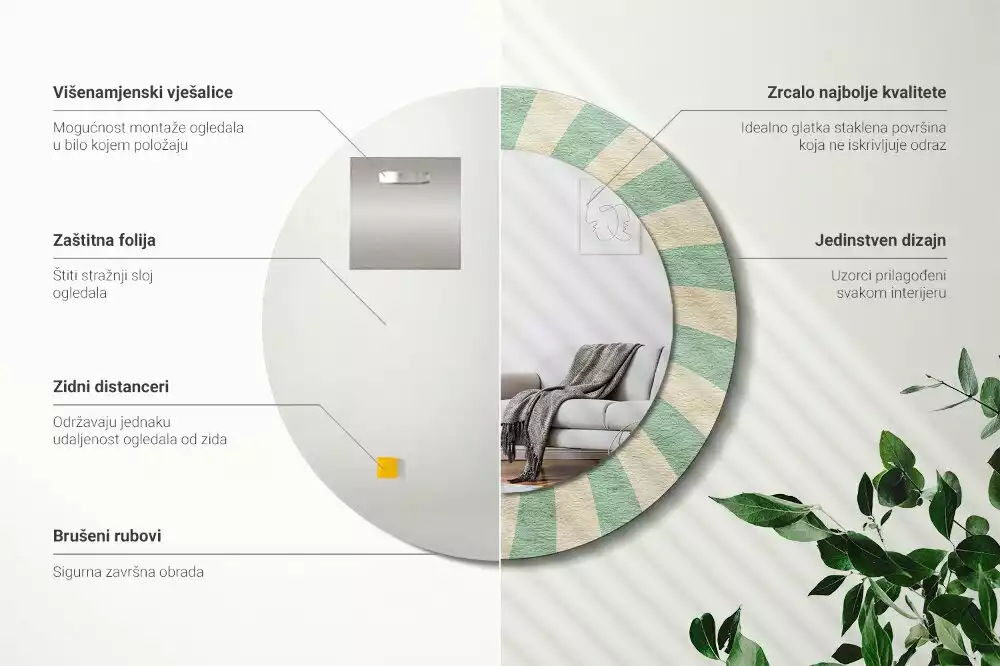 Oglindă rotundă imprimată Model retro pastel