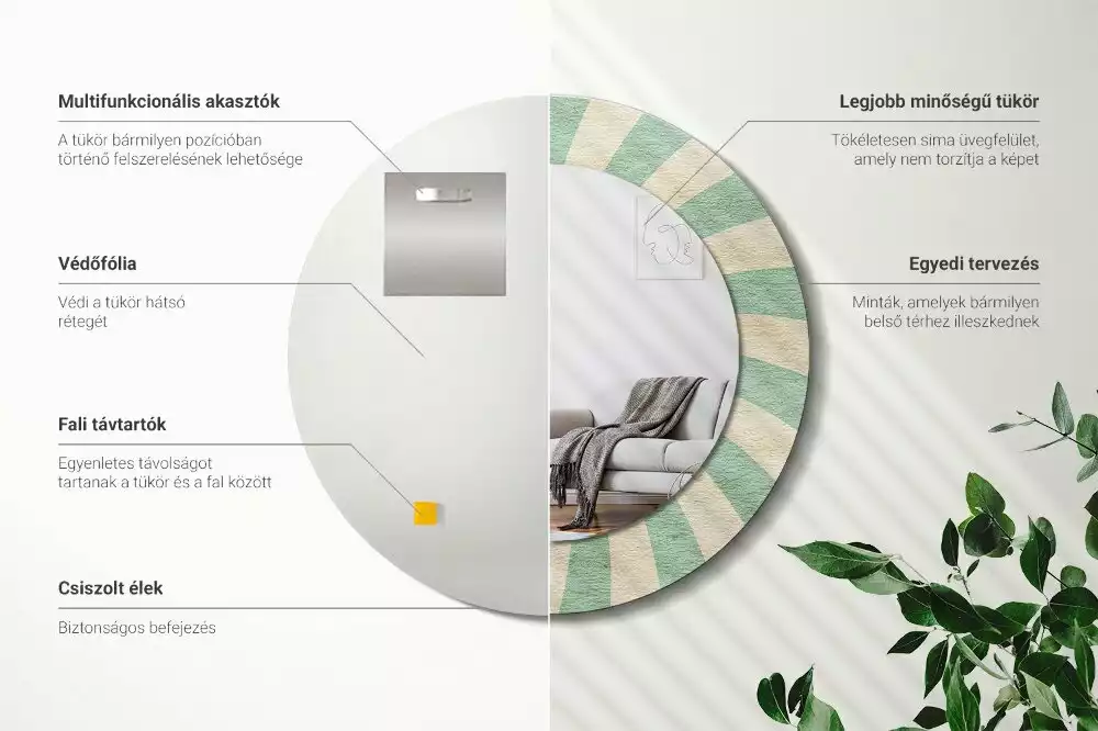 Oglindă rotundă imprimată Model retro pastel