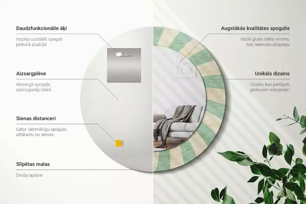 Oglindă rotundă imprimată Model retro pastel