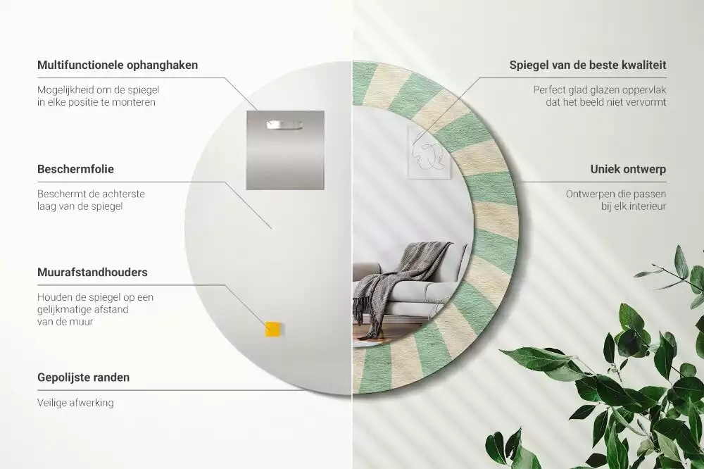 Oglindă rotundă imprimată Model retro pastel